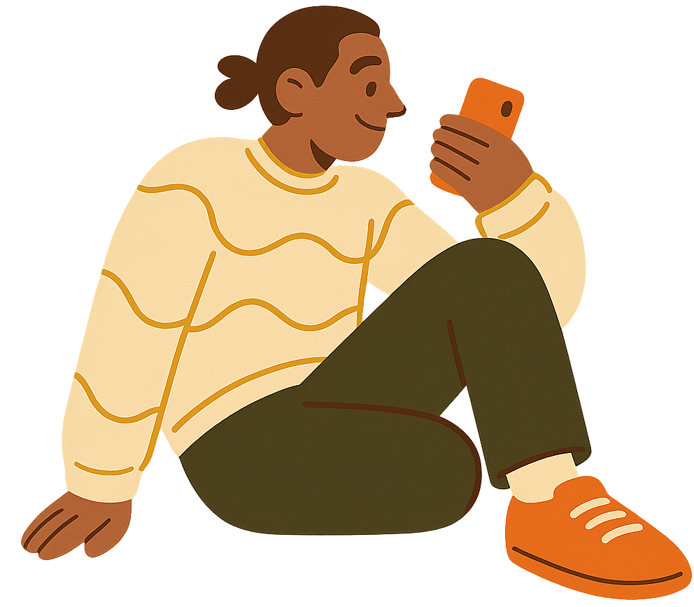 person sitting looking at phone